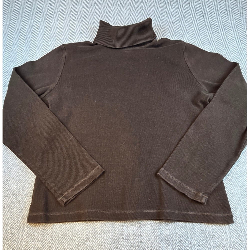 Rafaella Petite Brown Ribbed Turtleneck Long Sleeve Top Size LP Chocolate Brown